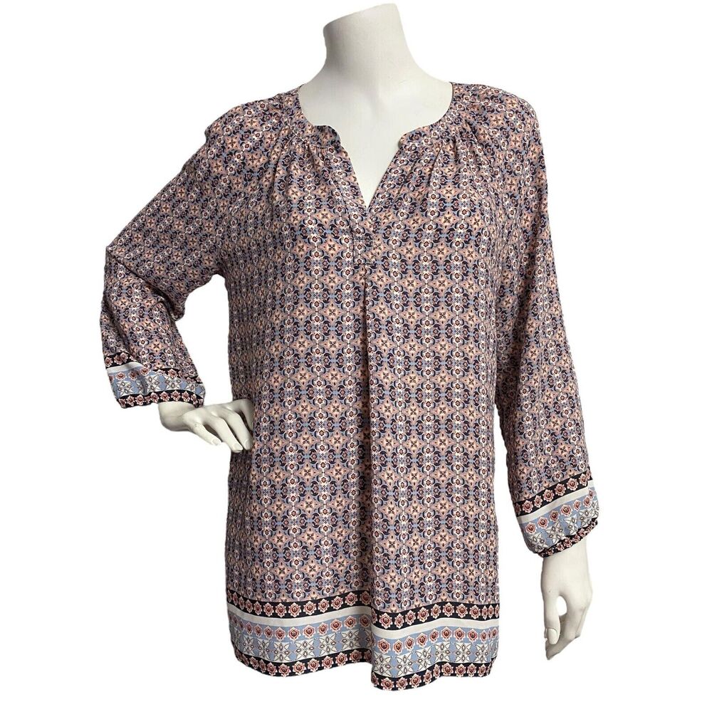 Willi Smith Women's V-Neck Blouse Flowy Floral Print Long Sleeve Top Size M